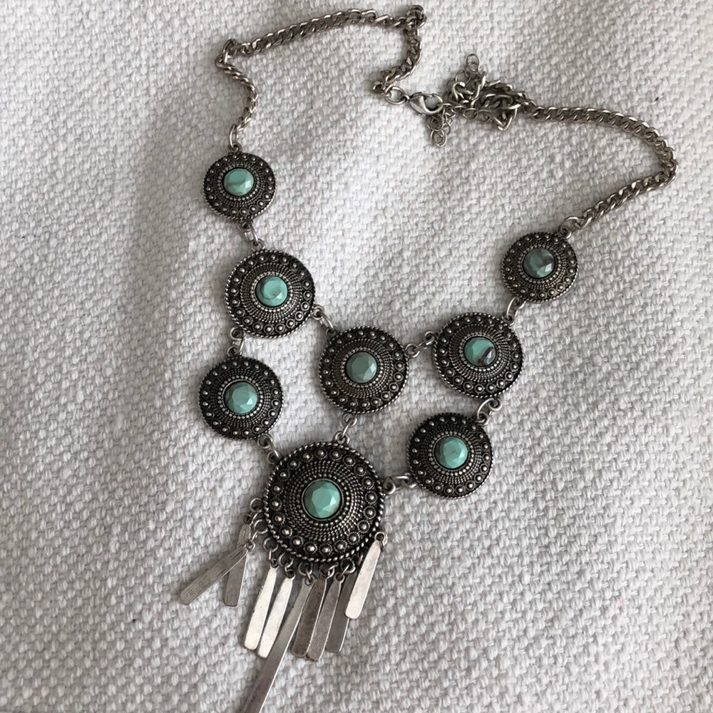 BOHO Festival statement necklace turquoise/silver